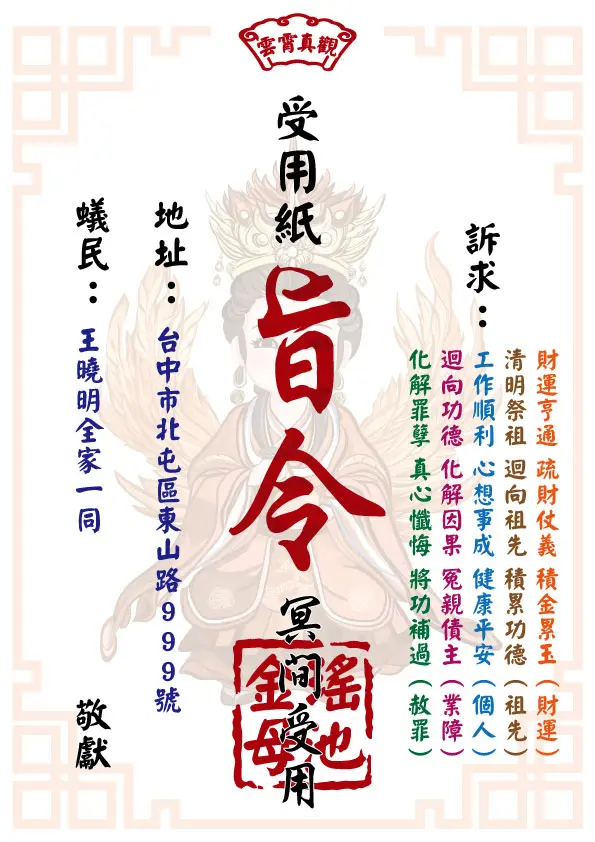 祈福受用紙 瑤池金母版